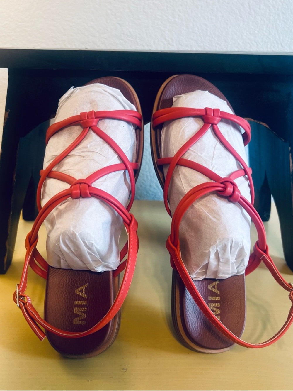 MIA Orange Knotted Strappy Flat Sandals